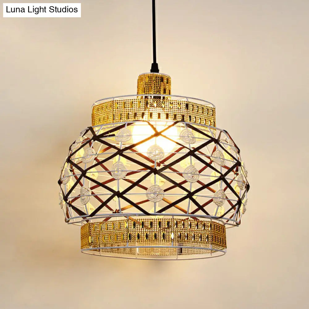 Antique 1-Light Hemp Rope Pendant Light - Brown | Rustic Restaurant Hanging Fixture / B