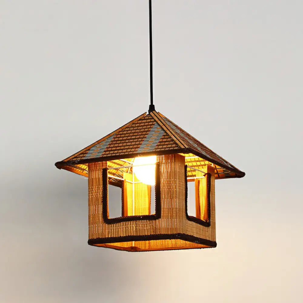 Hemp Rope Shaded Pendant Light - Antique 1-Light Hanging Fixture For Restaurants In Brown / A