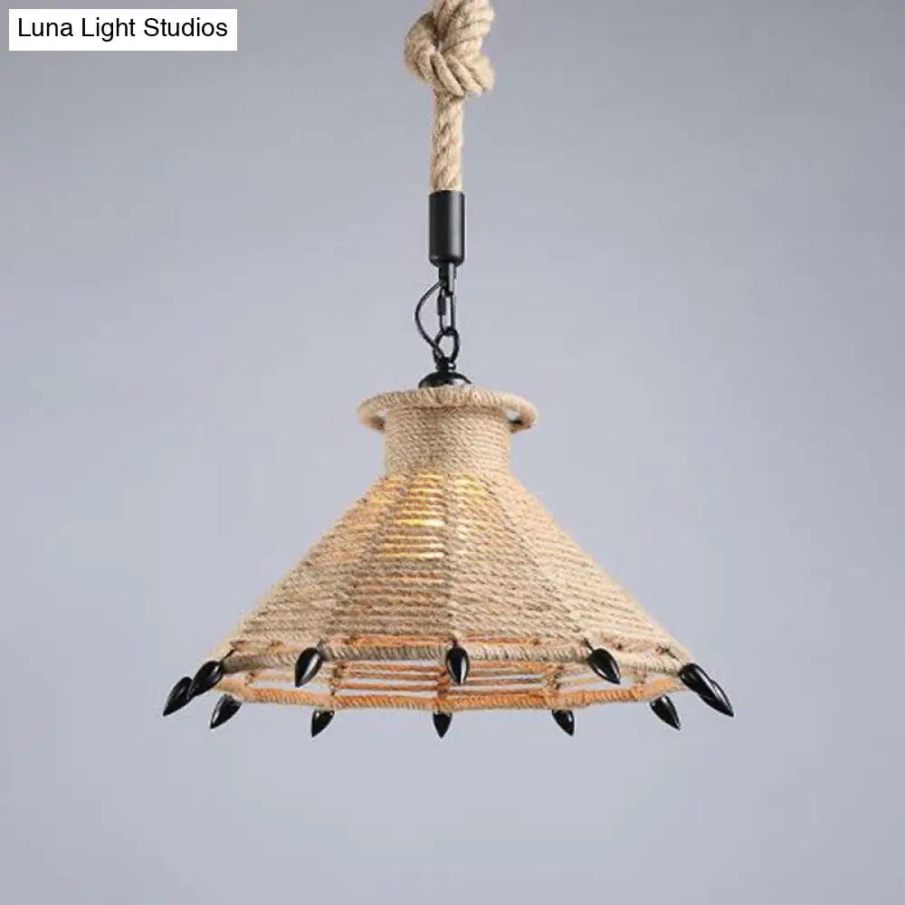 Hemp Rope Industrial Ceiling Light In Brown For Restaurants - Elegant Pendant Lighting / H