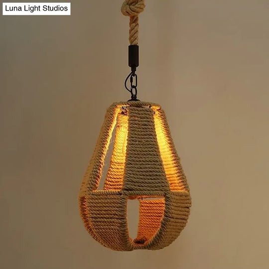 Hemp Rope Industrial Ceiling Light In Brown For Restaurants - Elegant Pendant Lighting / B