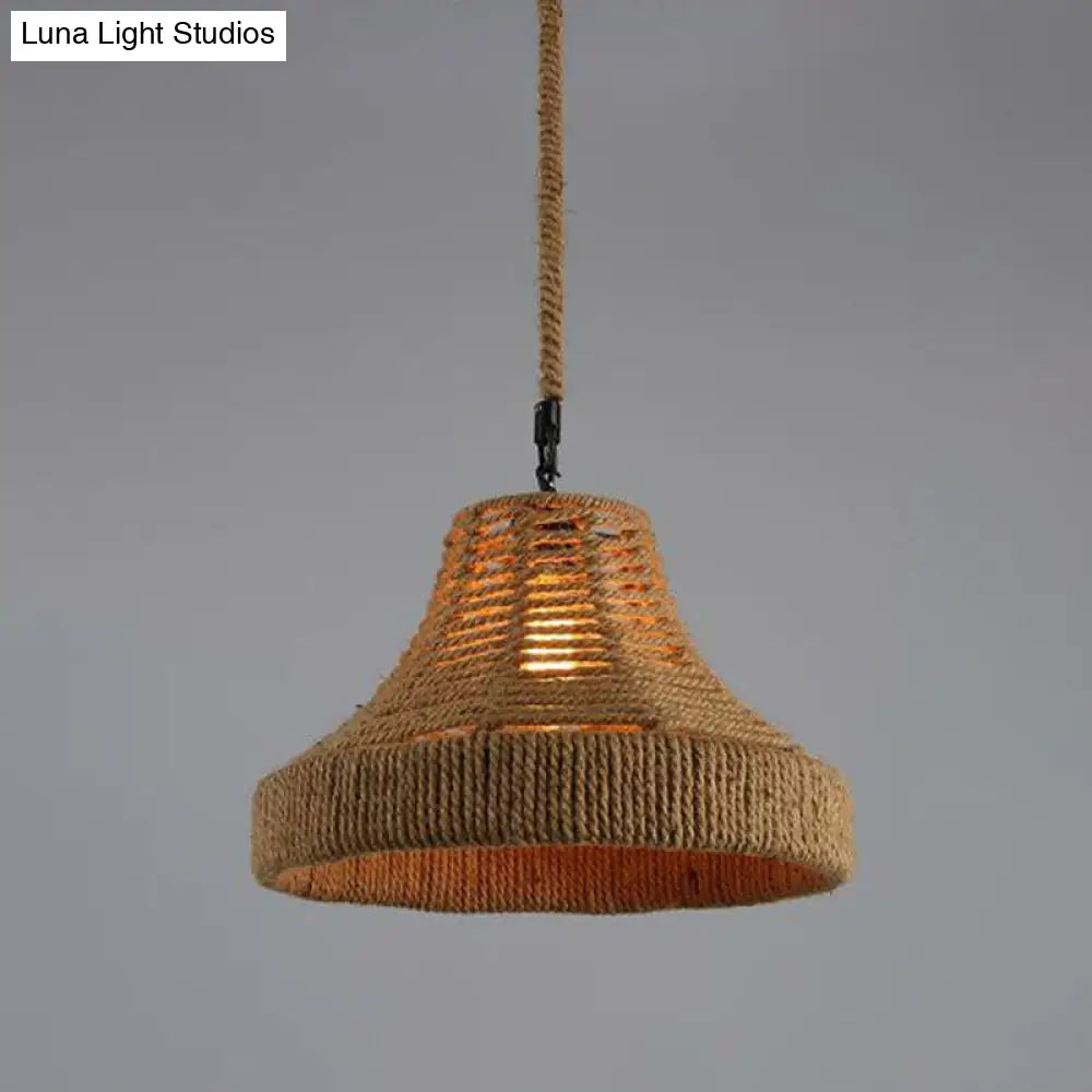 Hemp Rope Industrial Ceiling Light In Brown For Restaurants - Elegant Pendant Lighting / E