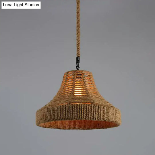 Hemp Rope Industrial Ceiling Light In Brown For Restaurants - Elegant Pendant Lighting / E