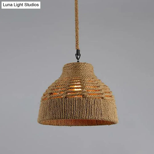 Hemp Rope Industrial Ceiling Light In Brown For Restaurants - Elegant Pendant Lighting / I