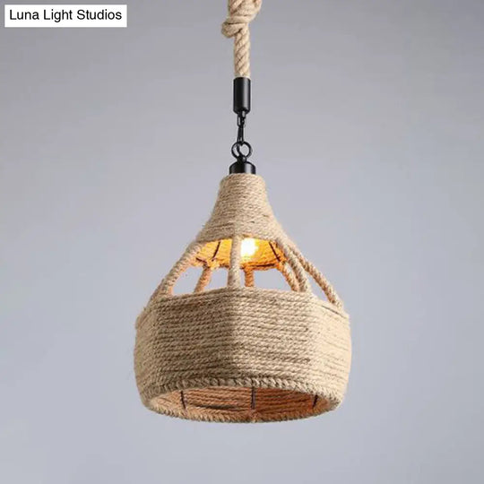 Hemp Rope Industrial Ceiling Light In Brown For Restaurants - Elegant Pendant Lighting / L