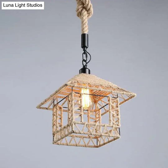 Hemp Rope Industrial Ceiling Light In Brown For Restaurants - Elegant Pendant Lighting / G