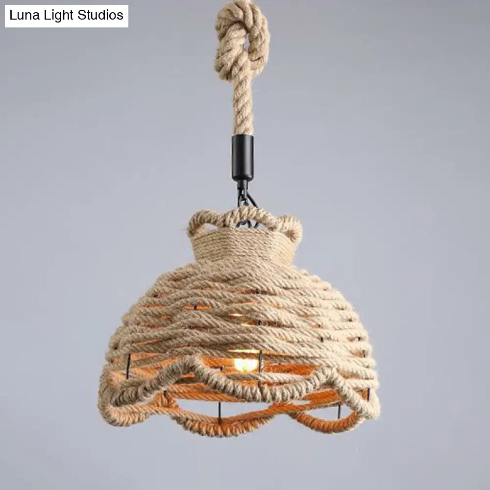 Hemp Rope Industrial Ceiling Light In Brown For Restaurants - Elegant Pendant Lighting / K