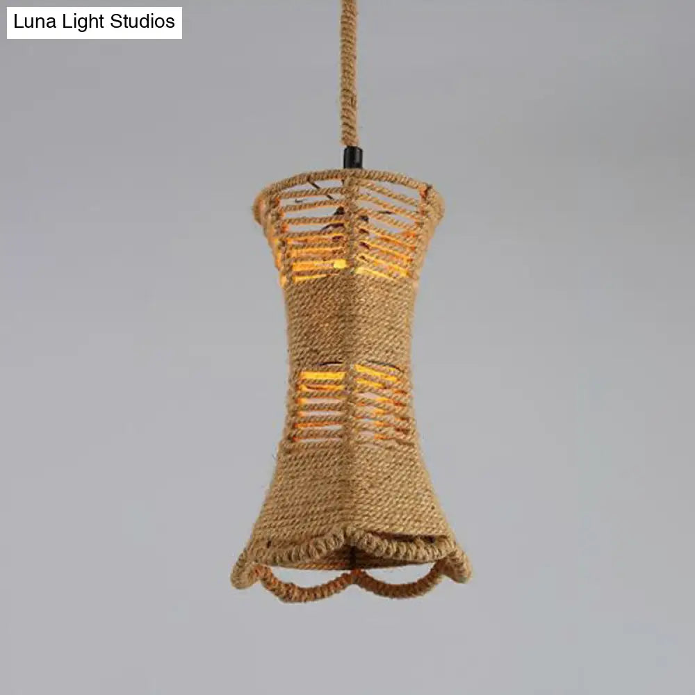 Hemp Rope Industrial Ceiling Light In Brown For Restaurants - Elegant Pendant Lighting / F