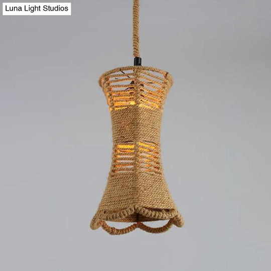 Hemp Rope Industrial Ceiling Light In Brown For Restaurants - Elegant Pendant Lighting / F