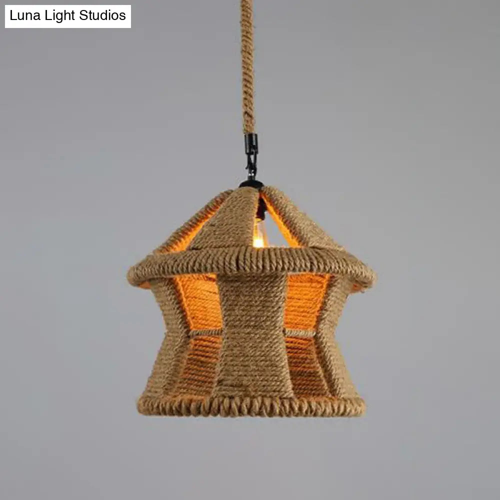 Hemp Rope Industrial Ceiling Light In Brown For Restaurants - Elegant Pendant Lighting / J