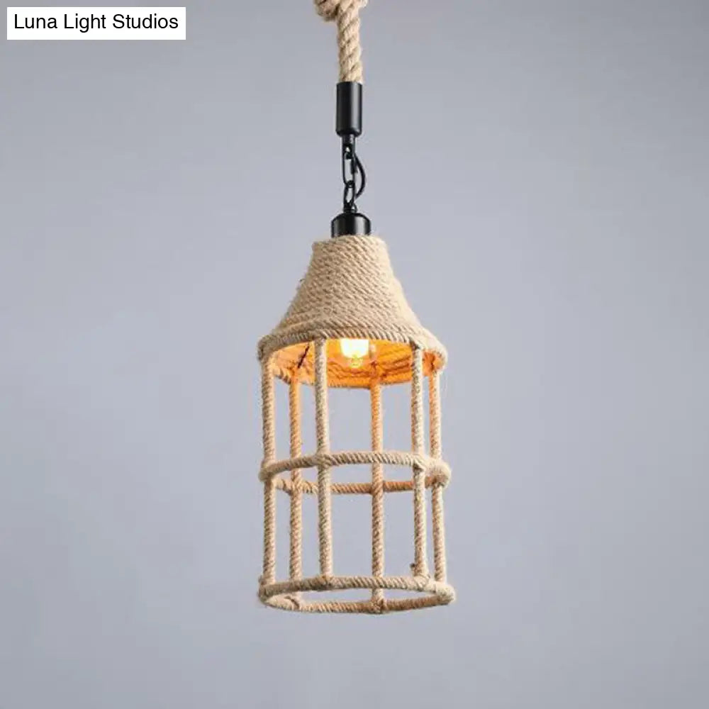 Hemp Rope Industrial Ceiling Light In Brown For Restaurants - Elegant Pendant Lighting / A