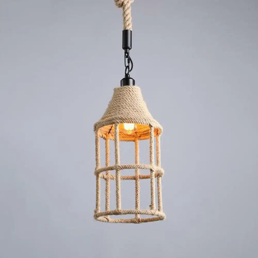 Hemp Rope Wrapped Ceiling Pendant Light - Industrial Single-Chain Design Brown Finish / A