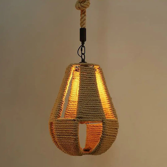 Hemp Rope Wrapped Ceiling Pendant Light - Industrial Single-Chain Design Brown Finish / B