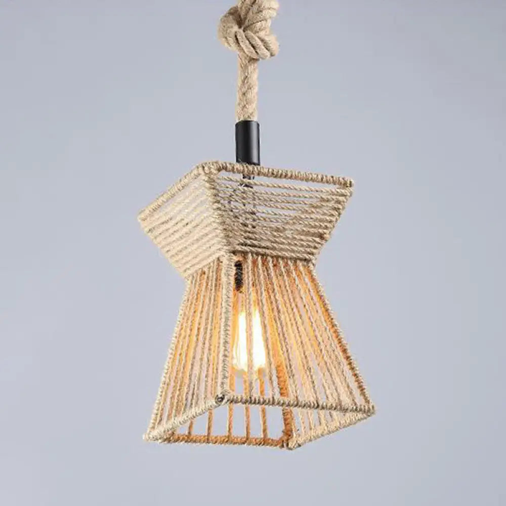 Hemp Rope Wrapped Ceiling Pendant Light - Industrial Single-Chain Design Brown Finish / C