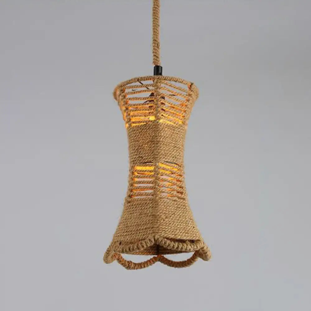 Hemp Rope Wrapped Ceiling Pendant Light - Industrial Single-Chain Design Brown Finish / F