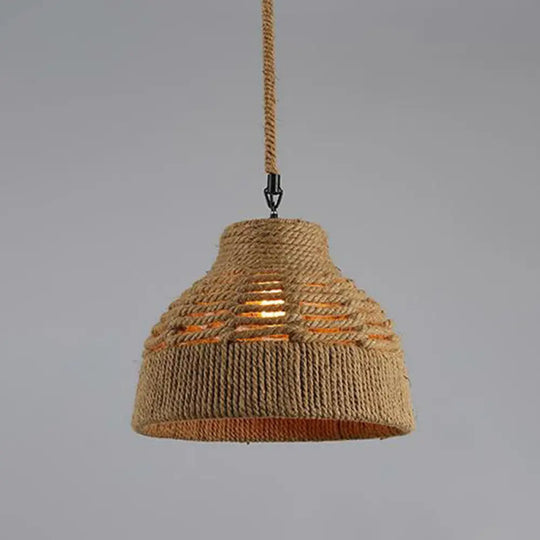 Hemp Rope Wrapped Ceiling Pendant Light - Industrial Single-Chain Design Brown Finish / I