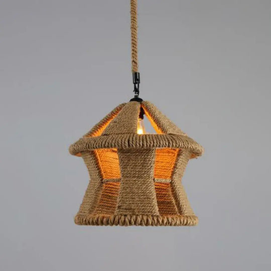 Hemp Rope Wrapped Ceiling Pendant Light - Industrial Single-Chain Design Brown Finish / J