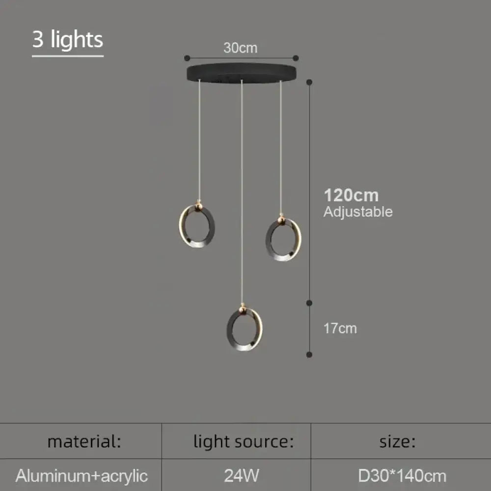 Hera - Modern Circular Led Chandelier 3 Lamps / Cold White Pendant Lighting