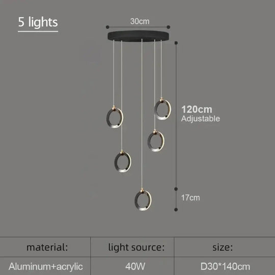 Hera - Modern Circular Led Chandelier 5 Lamps / Cold White Pendant Lighting