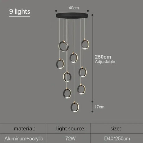 Hera - Modern Circular Led Chandelier 9 Lamps / Cold White Pendant Lighting