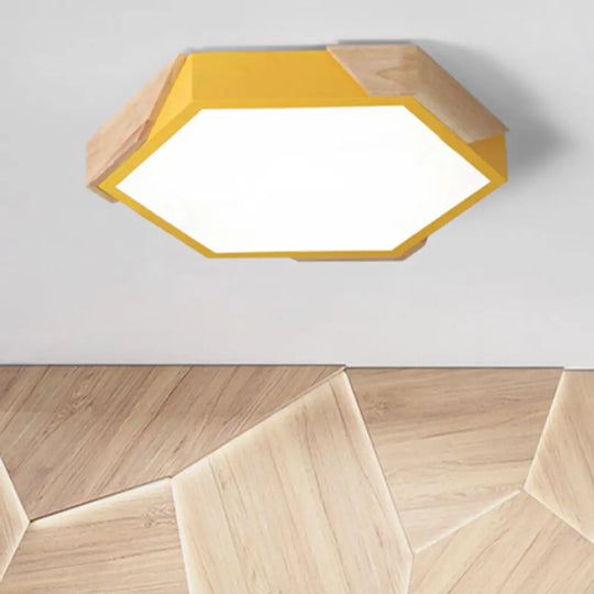 Hexagon Ceiling Light For Kindergarten - Slim Panel Macaron Loft Led In Warm