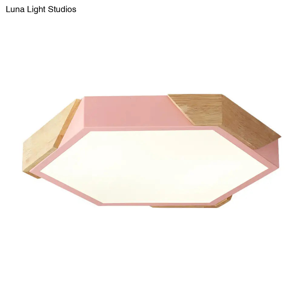 Hexagon Ceiling Light For Kindergarten - Slim Panel Macaron Loft Led In Warm