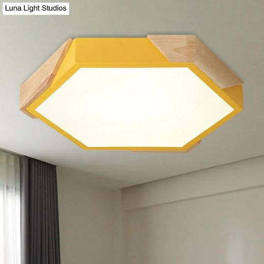 Hexagon Ceiling Light For Kindergarten - Slim Panel Macaron Loft Led In Warm