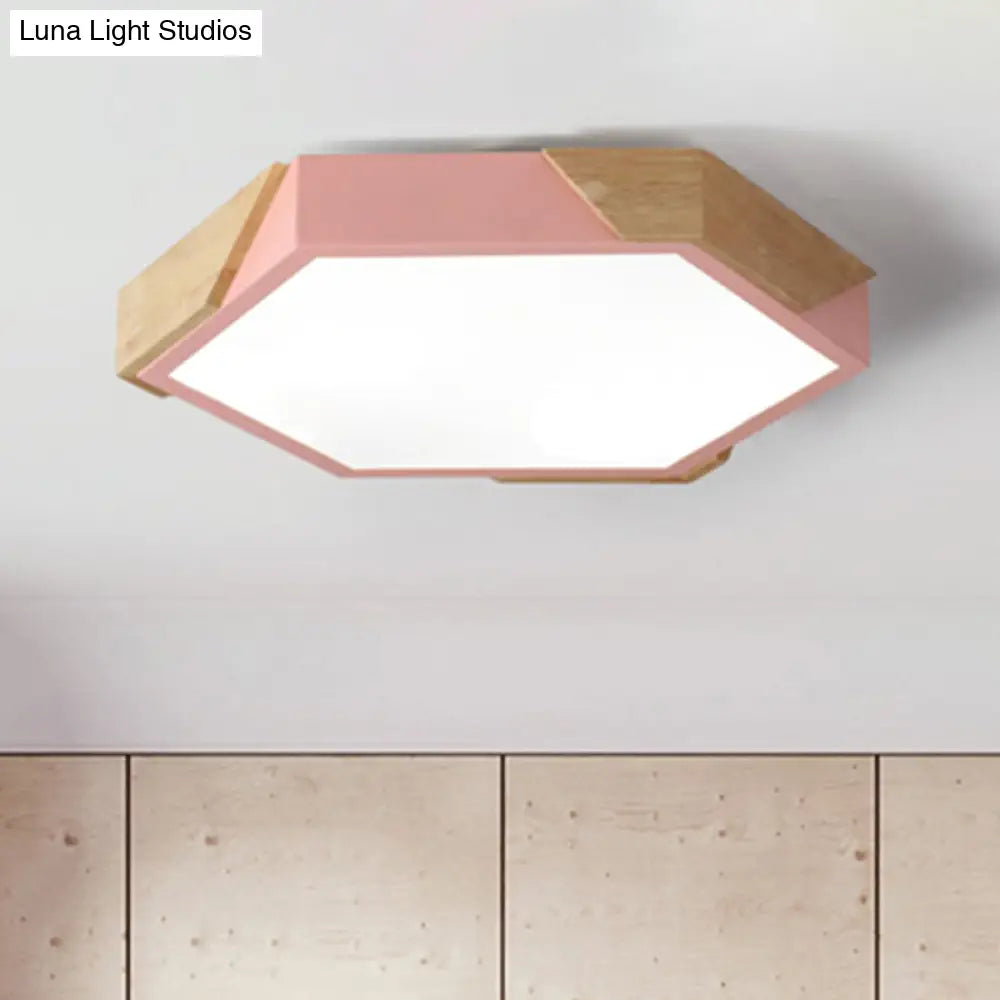 Hexagon Ceiling Light For Kindergarten - Slim Panel Macaron Loft Led In Warm