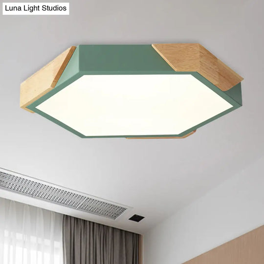 Hexagon Ceiling Light For Kindergarten - Slim Panel Macaron Loft Led In Warm