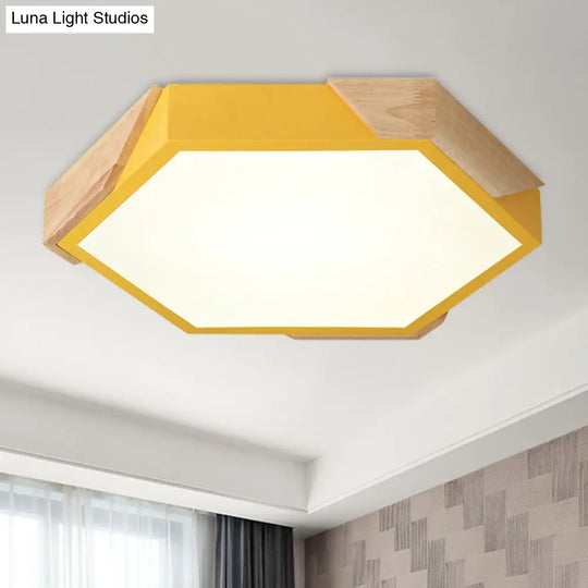 Hexagon Ceiling Light For Kindergarten - Slim Panel Macaron Loft Led In Warm