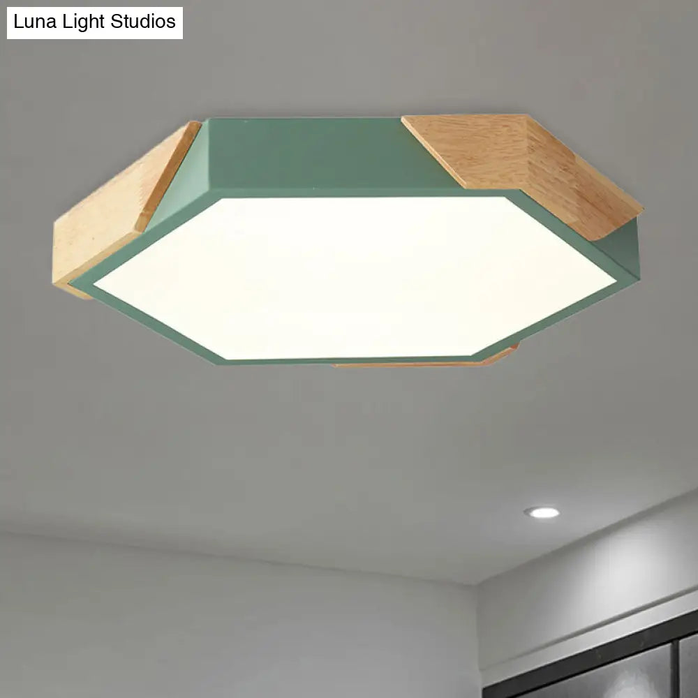 Hexagon Ceiling Light For Kindergarten - Slim Panel Macaron Loft Led In Warm