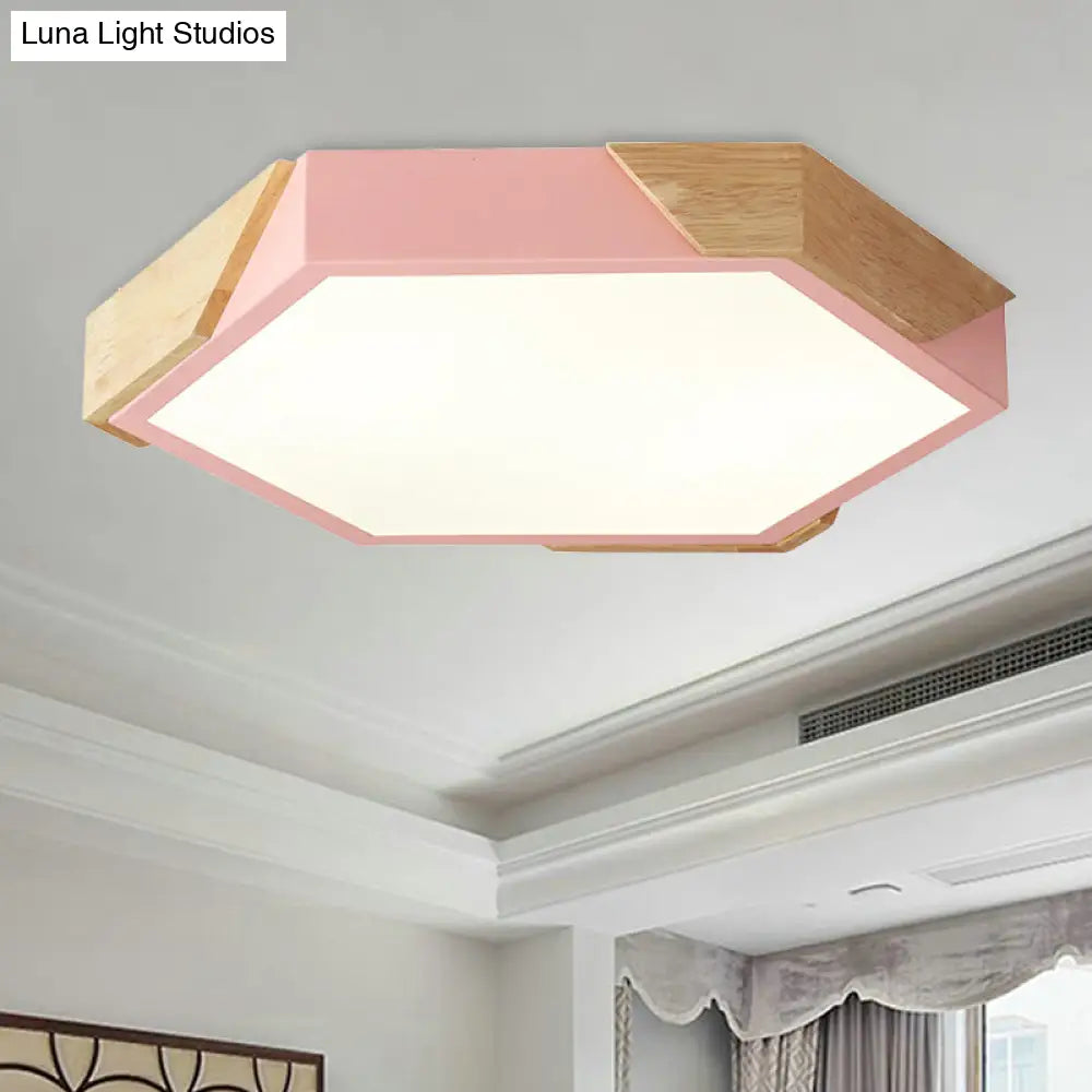 Hexagon Ceiling Light For Kindergarten - Slim Panel Macaron Loft Led In Warm