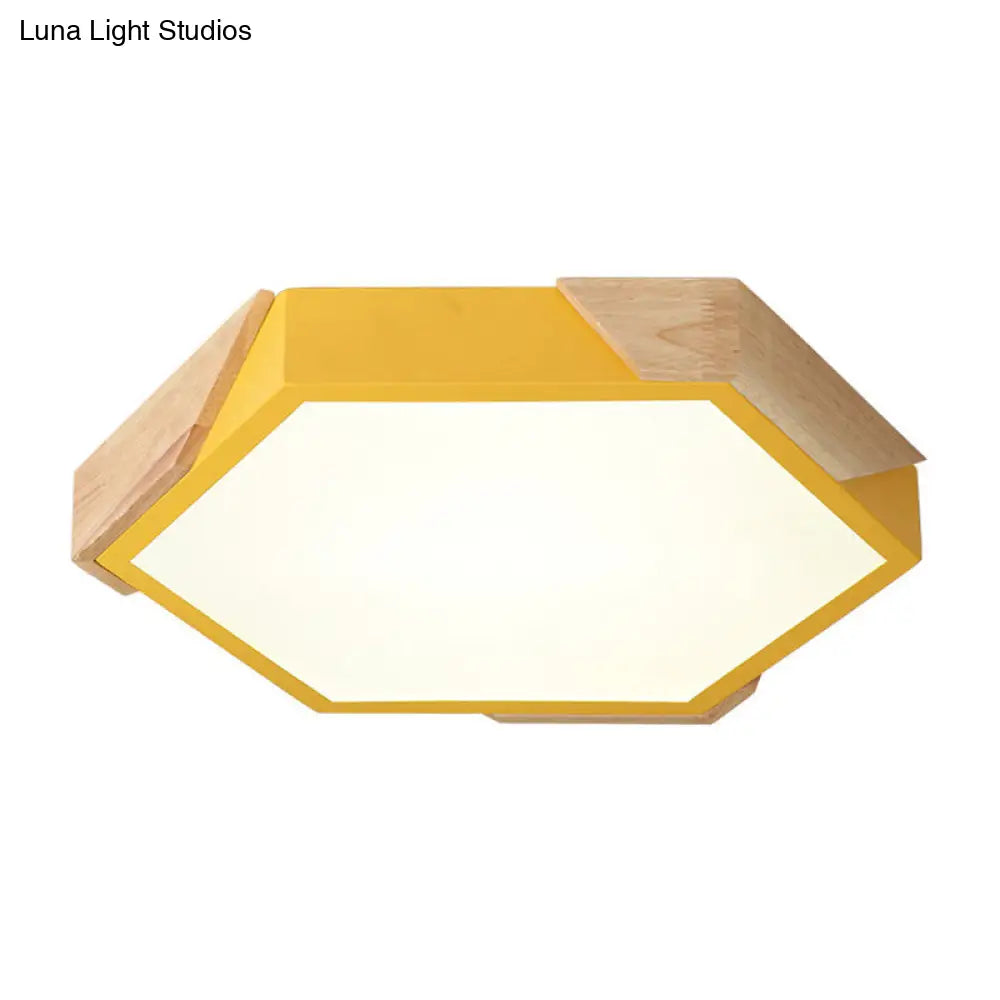 Hexagon Ceiling Light For Kindergarten - Slim Panel Macaron Loft Led In Warm