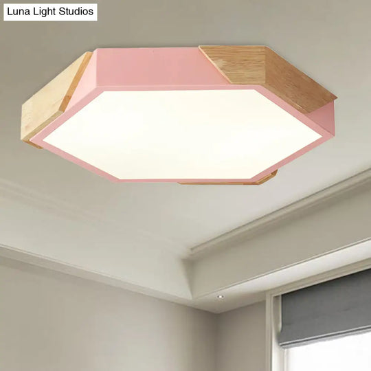 Hexagon Ceiling Light For Kindergarten - Slim Panel Macaron Loft Led In Warm