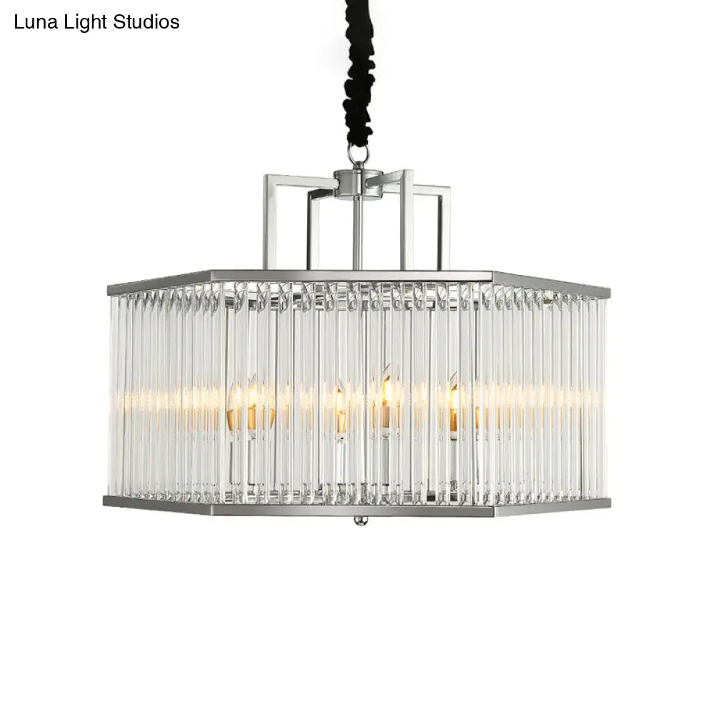 Modern Hexagon Chrome Pendant Chandelier With Crystal Detailing For Living Room