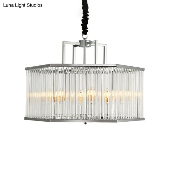 Modern Hexagon Chrome Pendant Chandelier With Crystal Detailing For Living Room