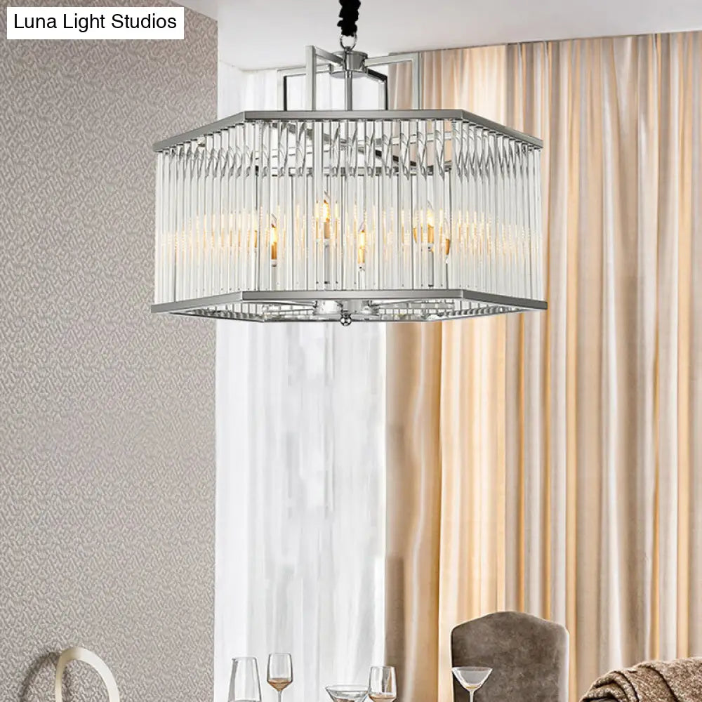 Modern Hexagon Chrome Pendant Chandelier With Crystal Detailing For Living Room