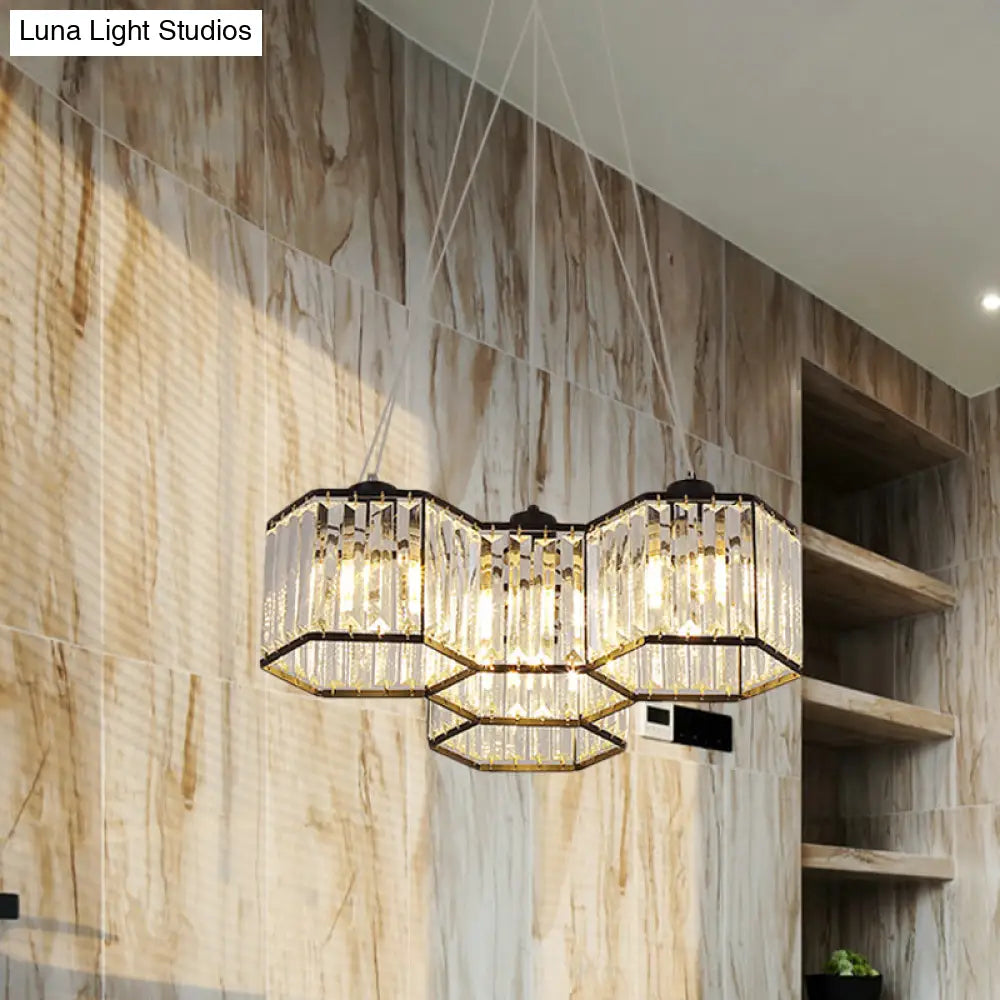 Hexagon Clear K9 Crystal Chandelier With 3/4 Pendant Lights Elegant Black Ceiling Fixture