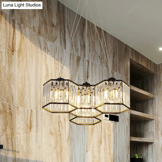 Hexagon Clear K9 Crystal Chandelier With 3/4 Pendant Lights Elegant Black Ceiling Fixture