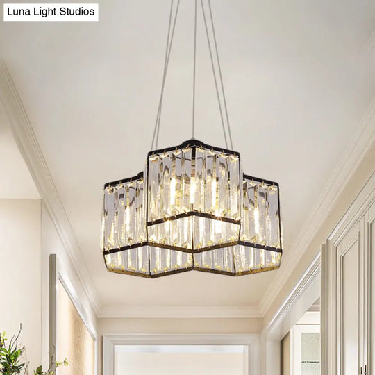 Hexagon Clear K9 Crystal Chandelier With 3/4 Pendant Lights Elegant Black Ceiling Fixture