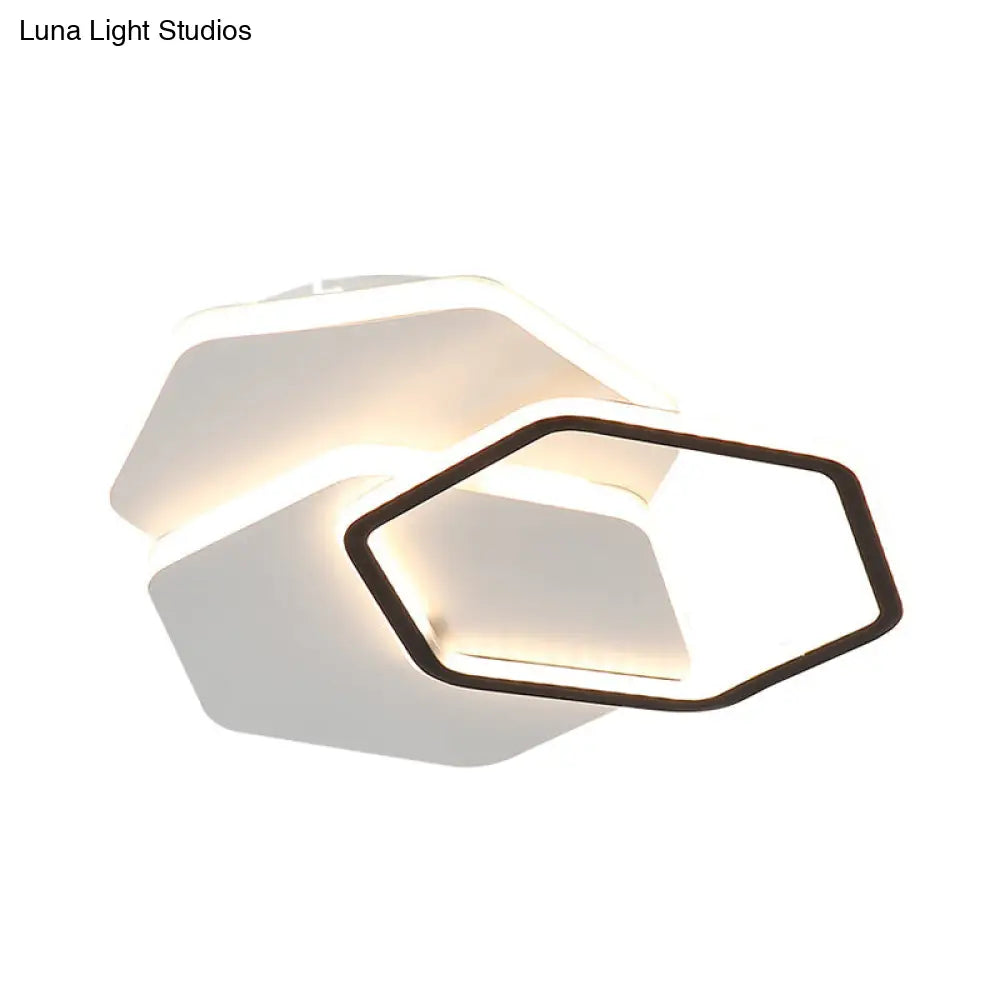 Hexagon Flush Mount Led Ceiling Lamp - Black And White Modernist Acrylic Fixture White/Warm Light