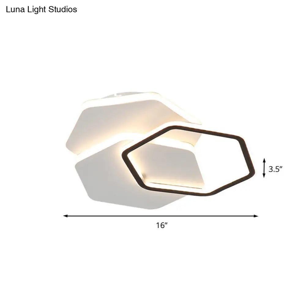 Hexagon Flush Mount Led Ceiling Lamp - Black And White Modernist Acrylic Fixture White/Warm Light