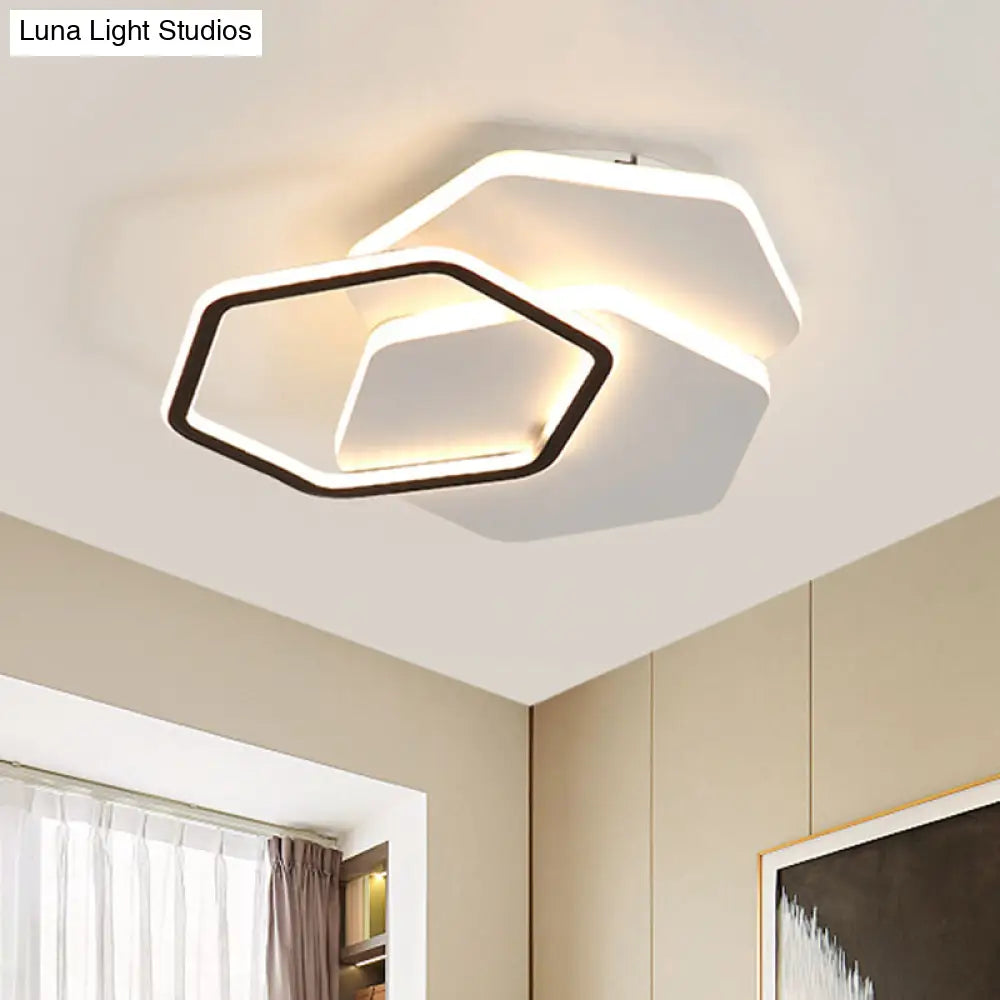 Hexagon Flush Mount Led Ceiling Lamp - Black And White Modernist Acrylic Fixture White/Warm Light