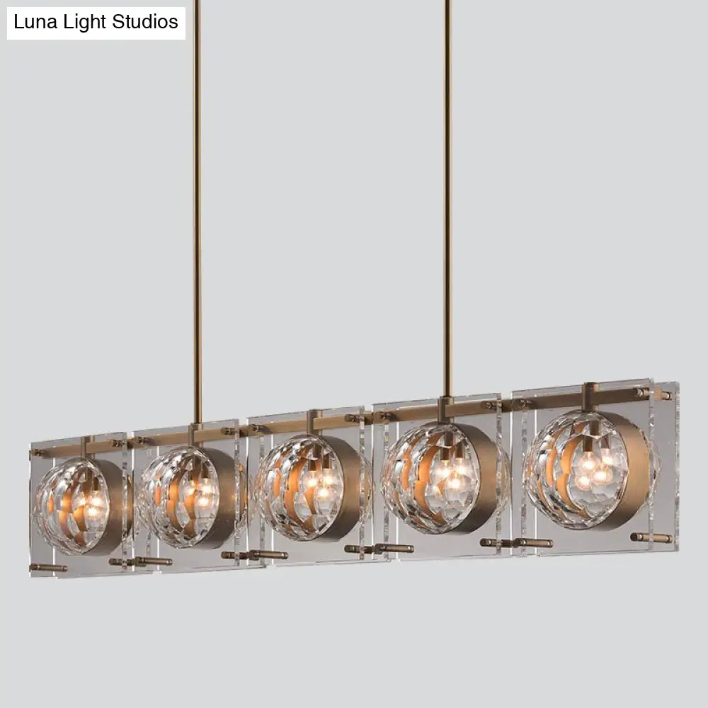 Hexagon Glass Ball Pendant Lamp - 5-Head Island Light Fixture With Brass Finish