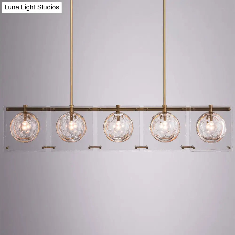 Hexagon Glass Ball Pendant Lamp - 5-Head Island Light Fixture With Brass Finish