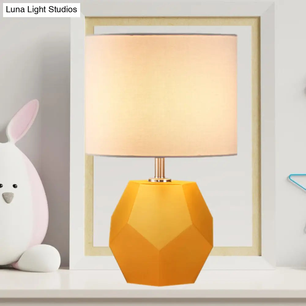 Hexagon Glass Night Light With Fabric Shade - Modern Grey/Pink/Yellow Table Lamp