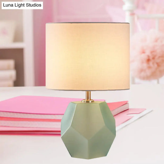 Hexagon Glass Night Light With Fabric Shade - Modern Grey/Pink/Yellow Table Lamp