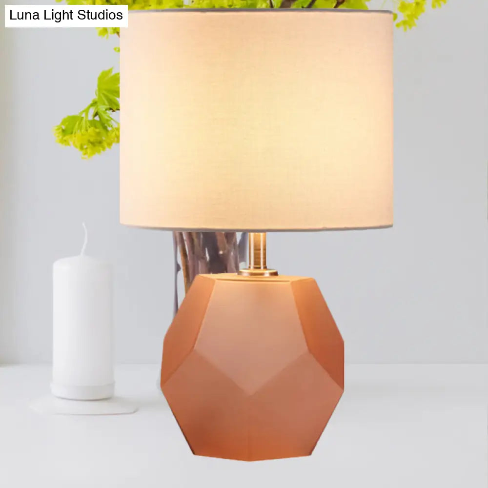 Hexagon Glass Night Light With Fabric Shade - Modern Grey/Pink/Yellow Table Lamp