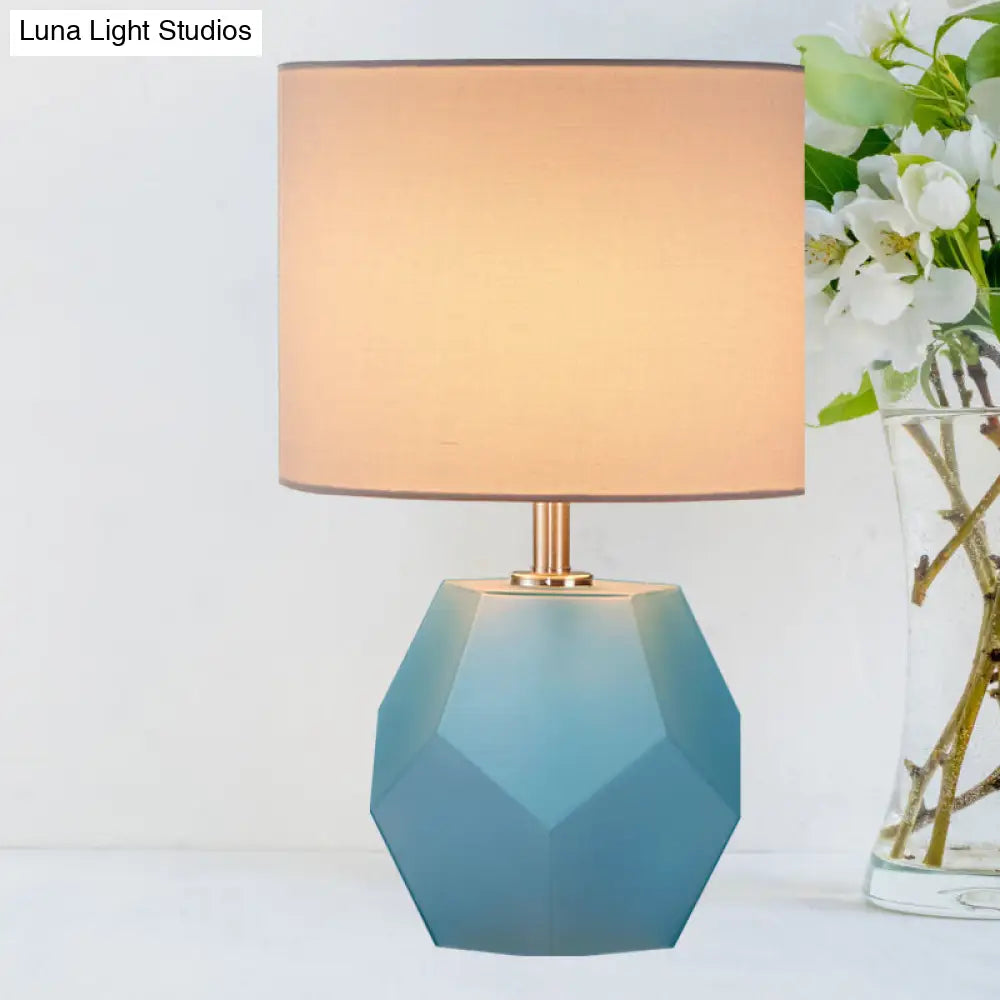 Hexagon Glass Night Light With Fabric Shade - Modern Grey/Pink/Yellow Table Lamp