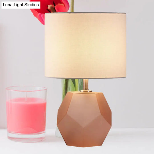 Hexagon Glass Night Light With Fabric Shade - Modern Grey/Pink/Yellow Table Lamp