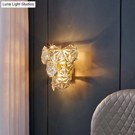 Hexagon Glass Wall Light With Gold Finish - Modern Bedroom Sconce Fixture